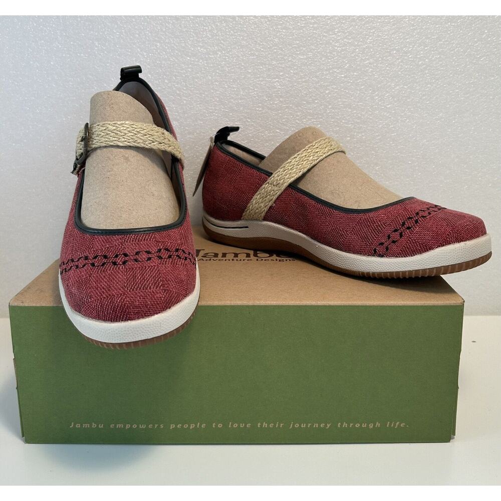 Jambu Red Flats with Tan Strap